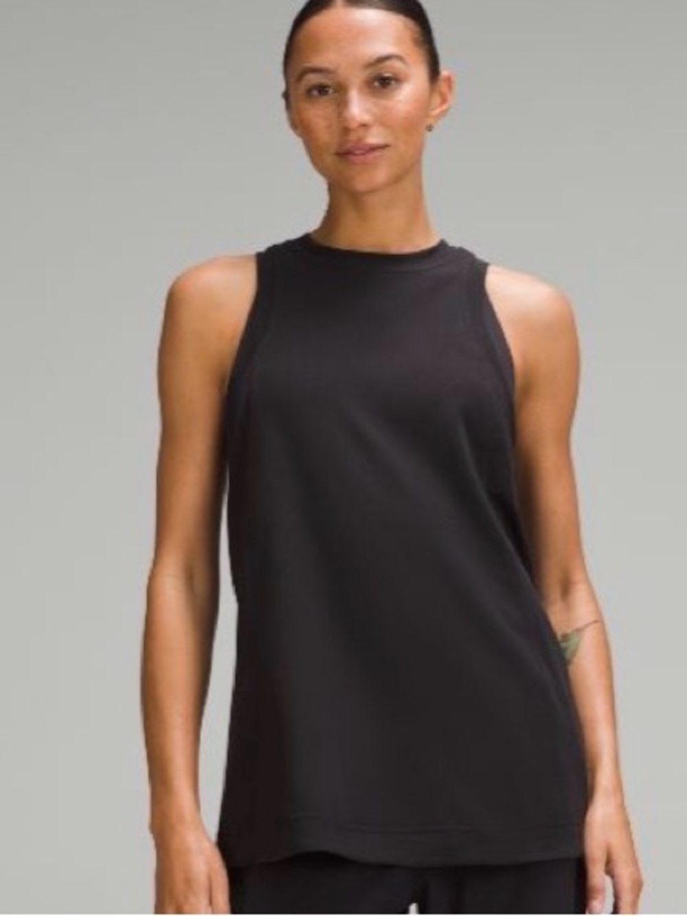 lululemon Long Cotton Crewneck Tank Top in Black Size Medium